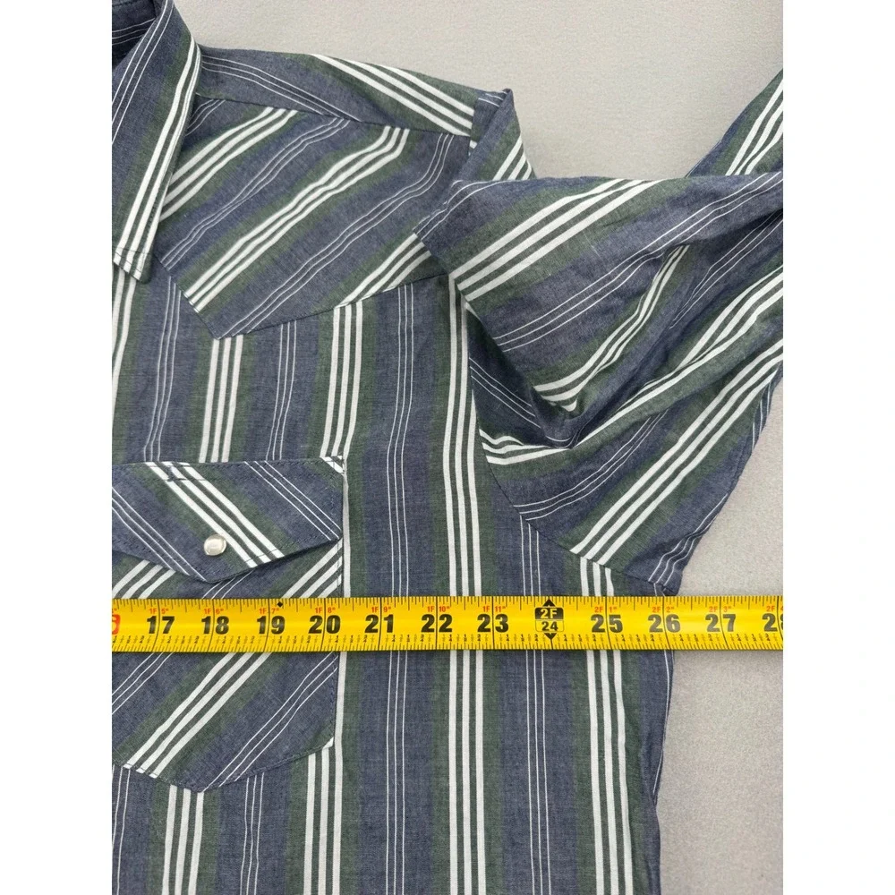 Wrangler Pearl Snap Western Shirt Mens XL 17x35 Striped Blue/Green Long Sleeve